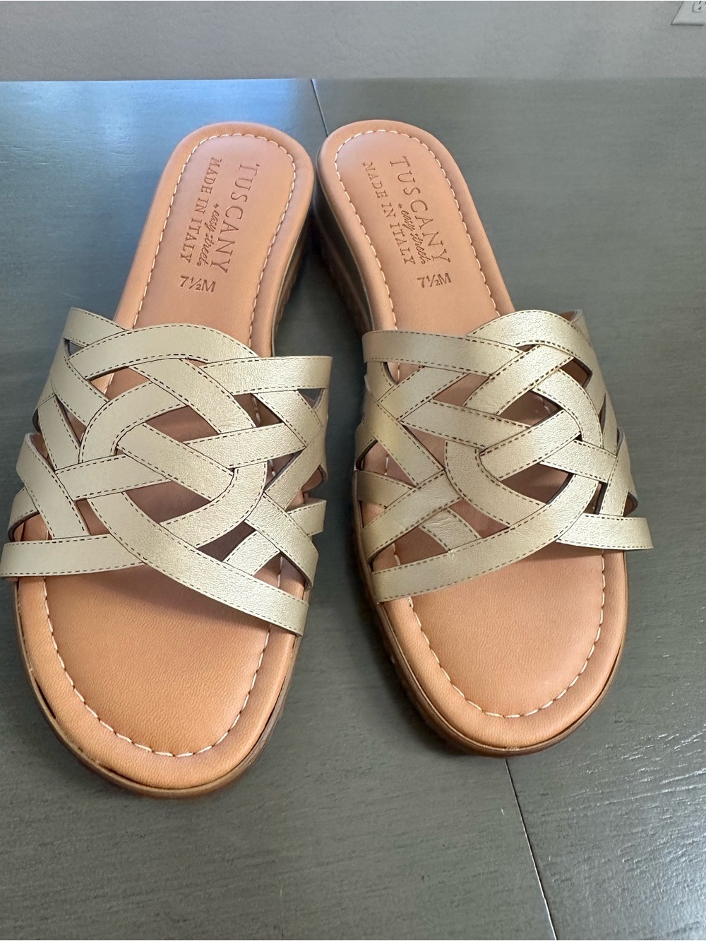 Tuscany Woven Slide Sandals in Gold